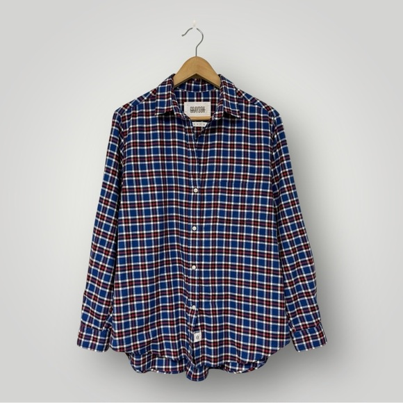 Grayson Shirt Blue Red Hero Plaid Feathered Cotton Flannel Button Down Size - Picture 2 of 14